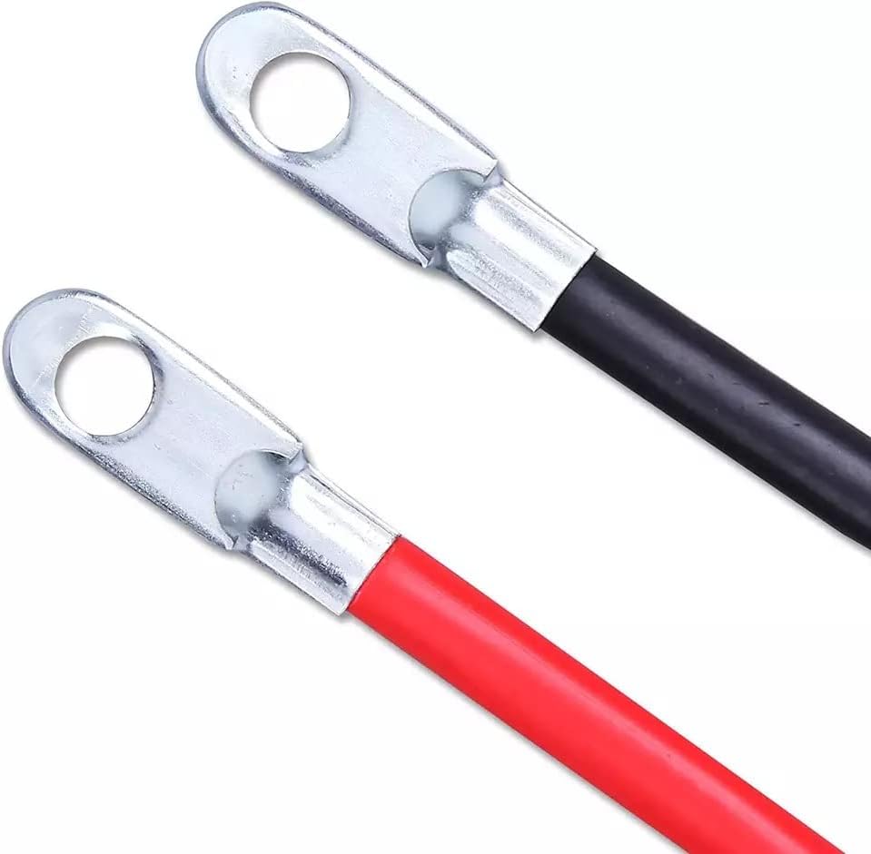 Комплект кабели батерия инвертор 4 AWG (1 черен и 1 червена) с топчета 3/8 инча в двата края за слънчеви батерии, микробуси,