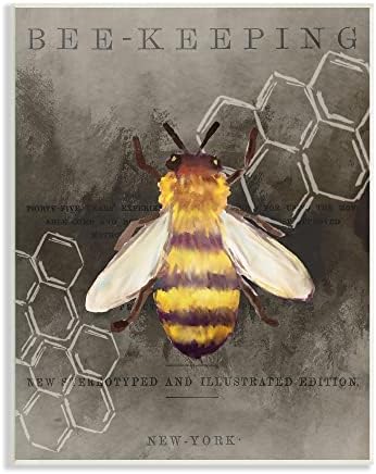 Стенни Плоча с Изображение на Пчеларството Stupell Industries, Реколта Ню Йорк Илюстрация, Меден Гребен, 13 x 19, Жълт