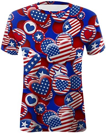 На 4 юли, Тениски за Жени, Лятна Туника с кръгло деколте и Къс ръкав, Потници в Ивица с Флага на САЩ, Риза с Вратовръзка-Боя,