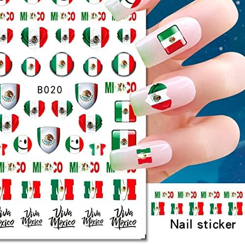 6 Листа Мексикански Флаг Етикети за Дизайн на Ноктите Етикети 3D Ден на Независимостта на Дизайнера Дизайн на