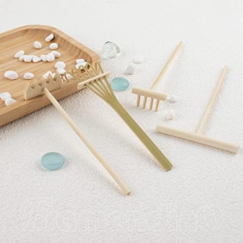 Framendino, 4 опаковки, градински гребла Mini Дзен, бамбукови инструменти за домашния офис, тенис на декор, 4 стила