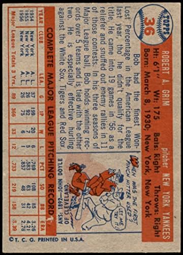 1957 Топпс Бейзбол 36 Боб Грим Ню Йорк Янкис Отлично