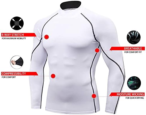 Мъжки Компресиране Риза с имитация на Turtlenecks от 2 опаковки, с дълъг Ръкав, Суха Засаждане, Защита От ултравиолетови лъчи,