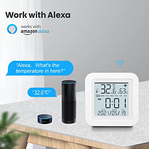 WiFi Сензор за температура и влажност на въздуха, Умен Термометър-Влагомер Sasha с LCD дисплей и е Съвместим с