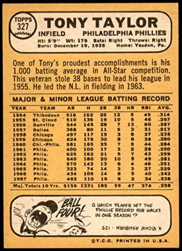 1968 Topps 327 Тони Тейлър Филаделфия Филис (Бейзболна картичка) Ню Йорк-Филаделфия