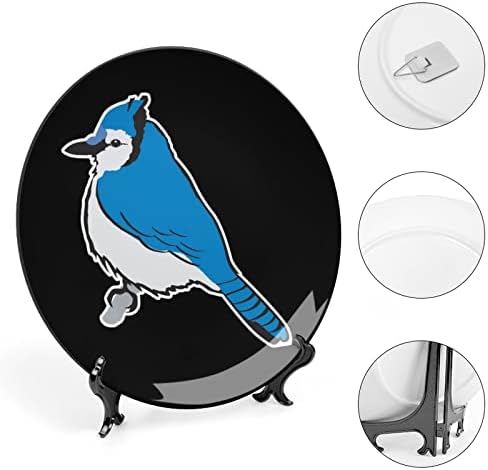 Керамични Декоративни Чинии на Blue Jay Bird със Стойка от Костен Порцелан Висящи Украшения Десертни Чинии