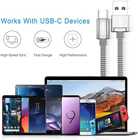Кабела на зарядното устройство, USB Type C дължина 6,6 фута в комплект с адаптер Thunderbolt 3 OTG, съвместим с MacBook Pro, iPad Air 4, 4th Mini 6, S21, 21, Microsoft Surface Go, Galaxy Note 20 S20 Plus Ultra (2 кабел + 3 ада?