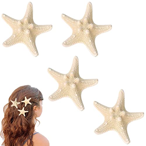 OBTANIM 4 Бр. Шнола За Коса във формата на Морска Звезда От Смола, Плажни Фиба за Коса във формата на Морски Звезди, Щипки