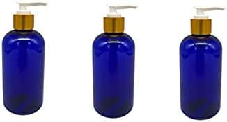 3 Опаковки по 8 унции Сини Пластмасови бутилки Boston – Златната Помпа - за Етерични масла, Парфюмерия, Почистващи