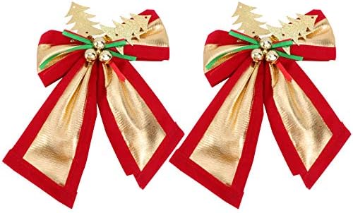 KESYOO 2 елемента Коледна Лък Декоративни Панделки Венец Аксесоари за Окачване (Златисто-Червен) Коледна Украса