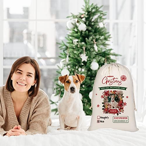 BAGEYOU Персонализирани Чанти на Дядо Коледа за Кучета, едно Сладко Чанта на Дядо Коледа Хъски за Коледен подарък с Завязками от Памук и Лен 12 X15