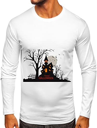 XXBR Мъжки Блузи на Хелоуин, Мъжки t-shirt Happy Halloween Haunted House с Принтом, Дълъг Ръкав, през Цялата Силует, Приталенная Спортна Тениска