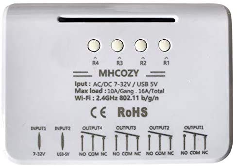 MHCOZY 4-канален WiFi RF Безжичен Ключ Реле, Плавен самостоятелно блокиране на Режим на заключване, за контрол