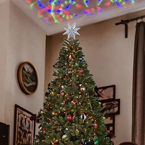 Коледа Коледа в цилиндър GUOOU, 11,4-Инчов Коледа Коледа Звезден Topper с Въртящи Магически Светло светодиодни крушки, което се вмъква Украса за Коледната Елха със светлин