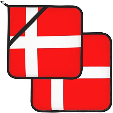Дания Датски флаг 2 опаковки кухненски ръкавици за Кухня Топлоустойчива Комплекти прихваток Влакчета кухненски ръкавици