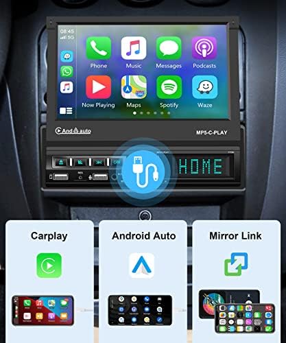 Радиото в автомобила на един Din с Carplay, 7 Електрически Foldout Сензорен екран, Автомобилна стерео система с Android Auto