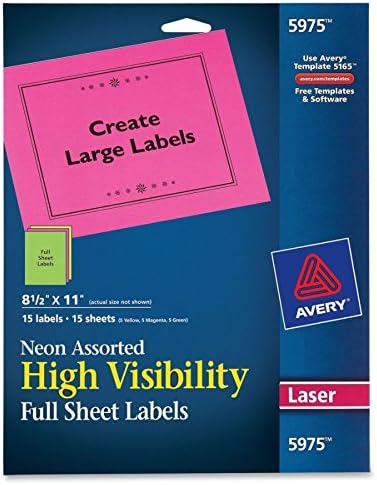 Неонови Етикети Avery за лазерни принтери, В продуктова гама: Зелено, Розово, Жълто Етикети, 15 Неонови надписи, етикети