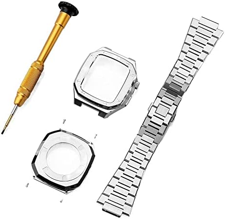 AEMALL Каишка от неръждаема стомана калъф за Apple Watch Модификация каишка 45 мм 44 мм 41 мм Метален моден Комплект за iWatch Series 7 6 SE 5 4 3 2 1 (Цвят: 19 размер: за iwatch 40 мм)