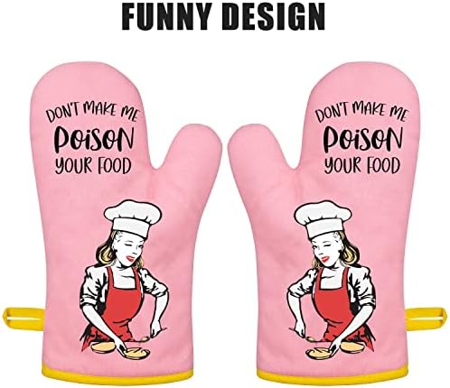 Miracu Забавни кухненски ръкавици за фурна, Забавен Комплект Розови Прихваток за Фурната - Красиви Ретро кухненски