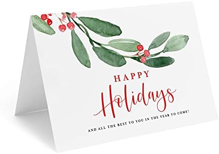 Bliss Collections Поздравителни картички Весели Празници с коледни празници в Пликове, зимна дизайн със зелени листа 4x6 (25