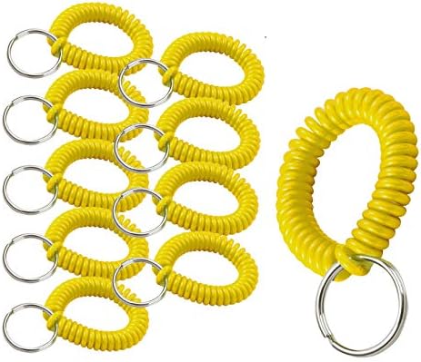 Спирала спирала за китката Лъки Line с диаметър 2 инча със Стоманена ключодържател, Гъвкава Гривна-Верижка за ключове на китката, Опъната до 12 инча Жълто, 10 опаковки (41
