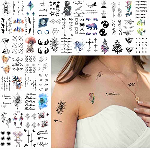 Quichic 210 + Бр. Временни татуировки с голям ръкав за тийнейджъри, деца, Мъже и Жени, Акварел Вселената, Звездното Небе,