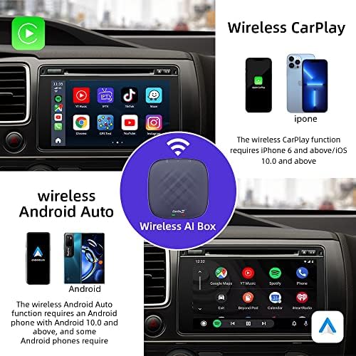 Авто безжичен адаптер CarlinKit CarPlay и Android, CarPlay AI Box Plus Само за автомобили с OEM-кабелен CarPlay, клетъчна връзка 4G, 4 + 64G, 8 ядра, система Android 12.0, вграден GPS, с двойно БТ, приложен?