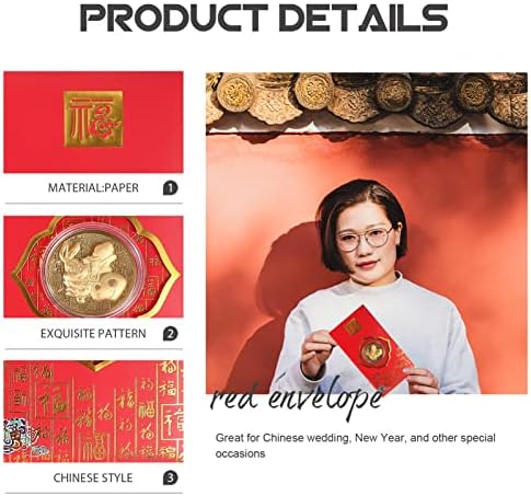 Amosfun Сватбени сувенири 6 бр. Коледни червени пликове Китайския Зодиак Заекът Монета Червен пакет Хунбао