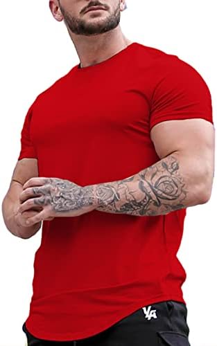Мъжки Модни Мускулна Тениска За Тренировки Във Фитнеса С Къс Ръкав, Памучен Лека Лятна Тениска, Всекидневни Монтиране