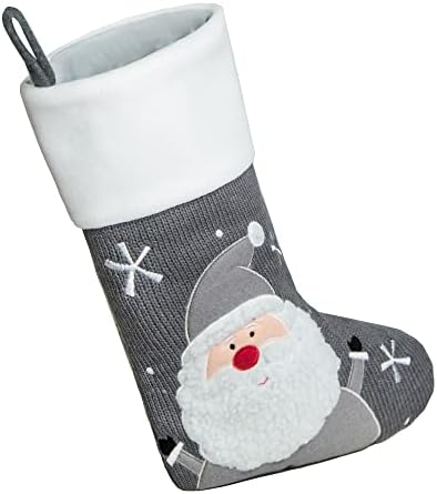 Jiulixiang Персонализирани Коледни Чорапи, Сив цвят за Семейство с Бродирани имена Сладки възли чорапи (Santa + Снежен човек