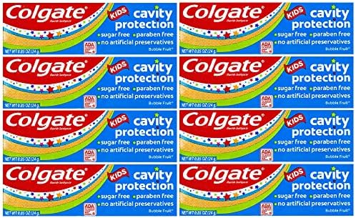 Паста за зъби Colgate Kids За защита на устната кухина с флуор, С вкус на мехурчетата плодове, Размер за пътуване 0,85 унция (24 г.) - Опаковка от 8 броя