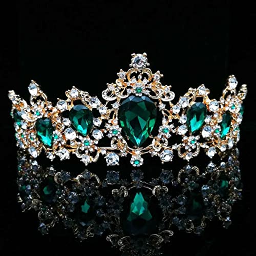 Реколта женски crown за рожден ден, бели кристали, вечерни шапки за бала, златисто-зелен