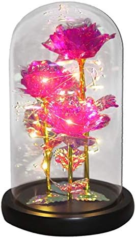 Скулптура астронавти Мнджин Красавица на Рожден Ден и Лесен Цвете с пълен разцвет на Рози. И Червени Led Коледна украса за дома и (Розово, един размер)