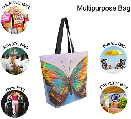 ALAZA Красива Картина с Пеперуда на Цветна Холщовая Чанта-Тоут С Горната Дръжка Портфейли Големи Чанти за Еднократна Употреба
