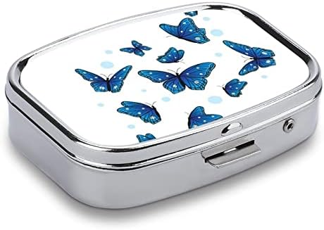 Опаковка за таблетки Blue Butterfly Хапчета Box Преносим Метален Калъф за Таблетки / Витамини/Добавки / Рибено масло 2,2x1,6