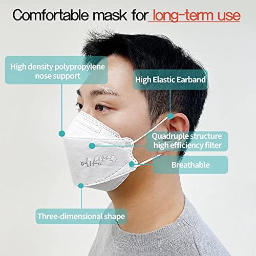 [Общо 20 броя] KF94 4-Слойная 3D защитно тънка дишаща бяла маска за лице за възрастен, размер L, Индивидуална опаковка,