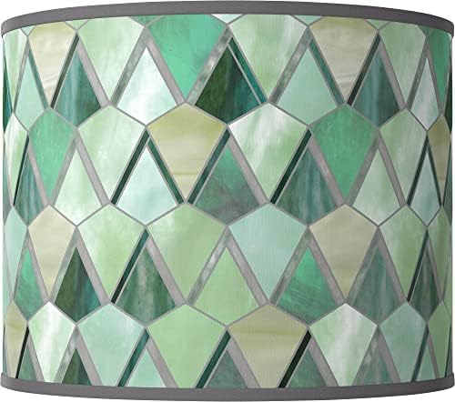 Лампа за лампи с барабан принтом в твърди корици от Giclée Misty Morning Зелена Среден размер 14 Отгоре x 14отдолу