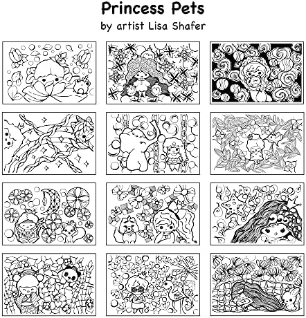 Colorpockit 4x6 Награда-книжка за оцветяване за пощенски картички, Карти от тестето с малки красавици и домашни любимци-принцеси от Лиза Шейфер. Управлява една пълна прен?
