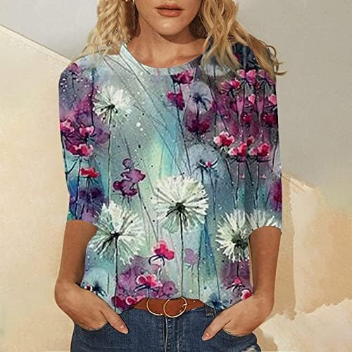 FQZWONG Риза с 3/4 ръкав за Жени, Ежедневни Блузи с Кръгло Деколте, Големи Размери, Модерен Удобни Забавни Празнични Блузи с Графичен Дизайн, Туника