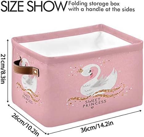 OREZI Правоъгълни Кошница за съхранение с Дръжки, Сгъваема Кошница за дрехи Сладката Принцеса Лебед, Кутия за Съхранение
