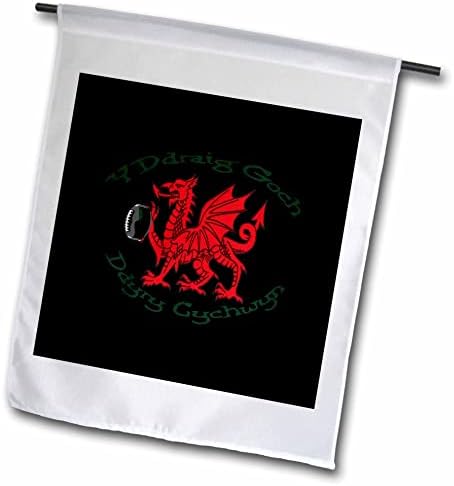 3дРоуз Червен Дракон Вдъхновява към действия Привърженик на Уелс ръгби със Зелен текст - Знамена (fl_357400_1)
