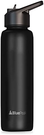 Бутилка за вода BluePeak с двойни стени от неръждаема стомана с соломинкой - Термос с широко гърло на 24 унции