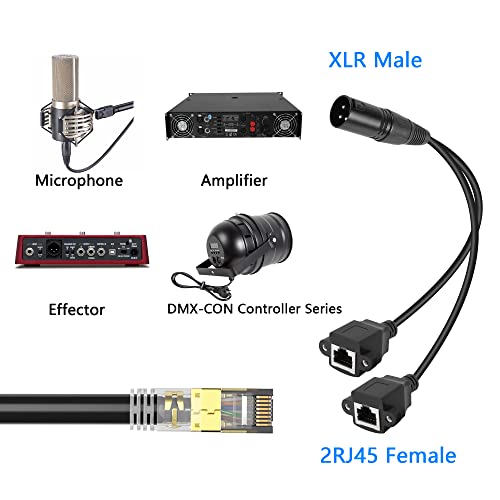 GELRHONR 3-Пинов XLR-двоен кабел RJ-45, plug XLR-2 Щепсела RJ-45 DMX Cat5 Ethernet Адаптер Конвертор DMX Кабел, за серия контролери DMX-CON, на сцената и в звукозаписното студио - 30 см/1 фут