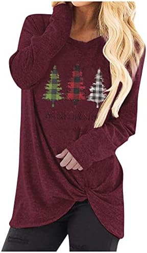 Коледна Риза Shusuen, Женска Тениска в Клетка С Принтом Дърво, Коледна Hoody с Дълъг Ръкав, Празнични Ризи, Блузи
