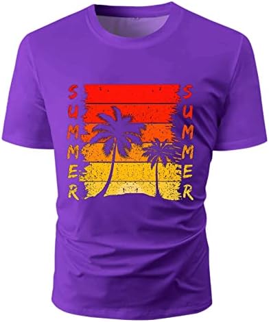 XXBR Мъжки Летни тениски с къс ръкав и писмото принтом, Ежедневни Хавайски Ризи с кръгло деколте, Плажни Върхове, Спортна