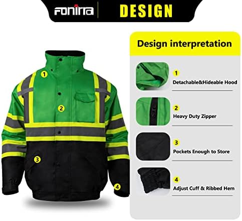 Мъжки защитни якета повишена видимост FONIRRA с руното облицовка, Светоотражающая Водоустойчив яке-бомбер ANSI клас 3