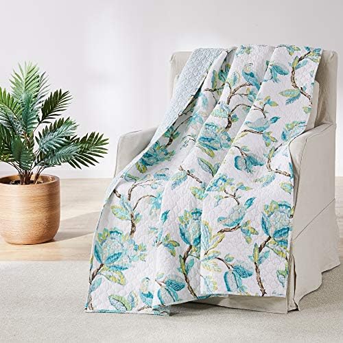 Комплект стеганого одеяла Levtex Home Cressida King, Цветя, Двустранен, Памук, Тюркоаз