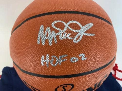 Меджик Джонсън HOF 02 Подписа Автограф Spalding I/ O Баскетбол Fanatics coa - Баскетболни топки с автографи
