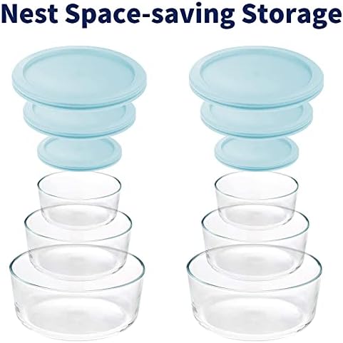 Стъклени Съдове Luvan с капаци, Комплект от 6 Кръгли Стъклени съдове за съхранение на продукти (2 чаши / 4 чаша / 7 чаши),