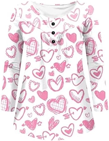 Дамска Риза-Туника на Свети Валентин, Блуза с кръгло деколте и Копчета с Принтом на Сърцето, Удобни Ежедневни Блузи С Дълъг